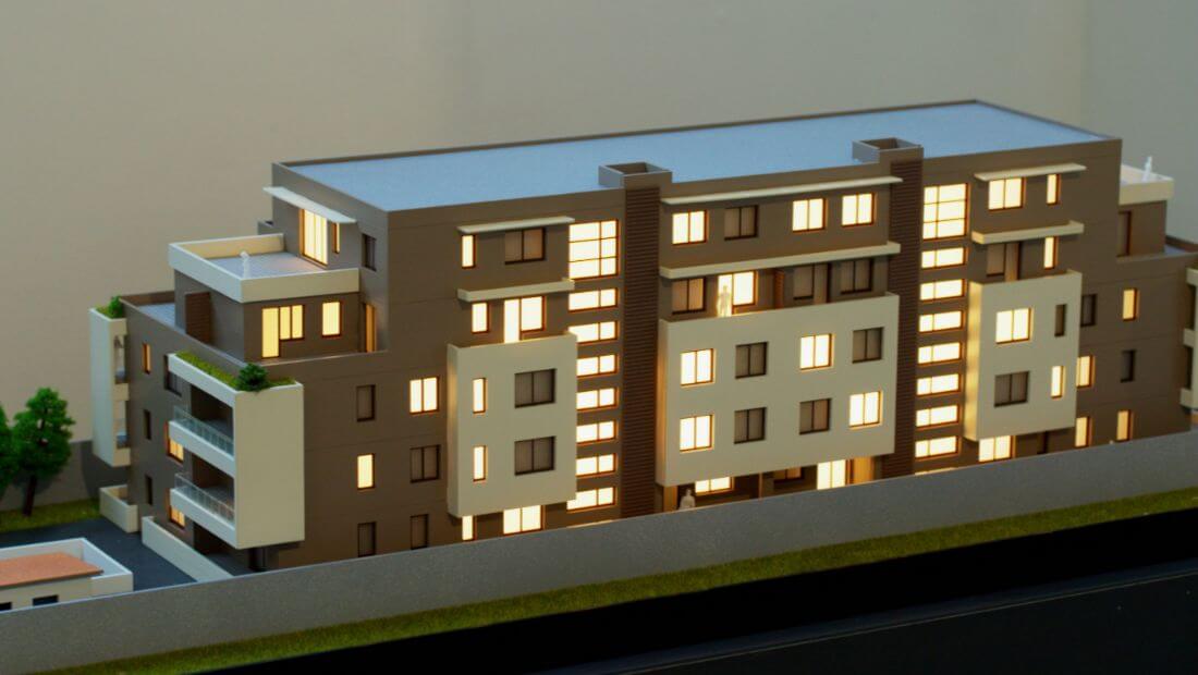 Night view residential building scale model